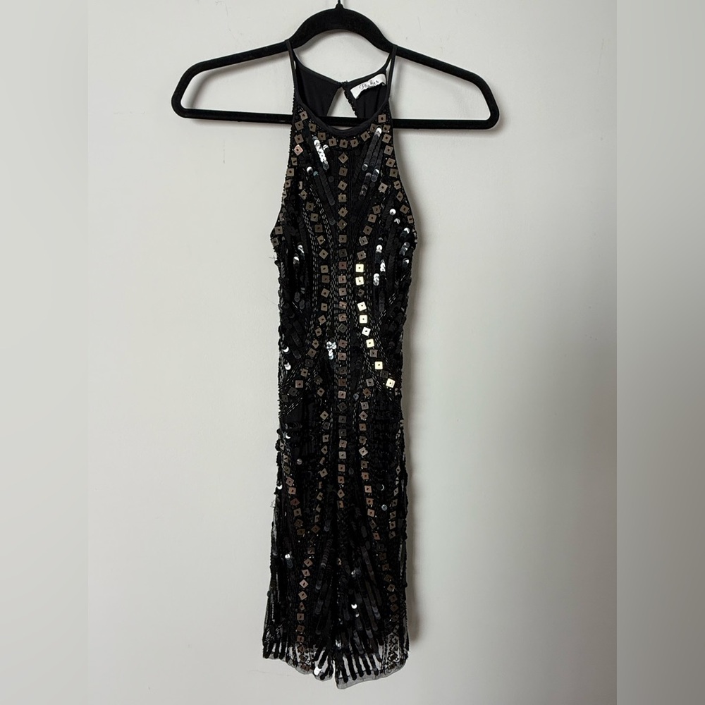 Revolve Parker Jaden Beaded Sequin Open Back Little Black Cocktail Dress - Picture 6 of 17